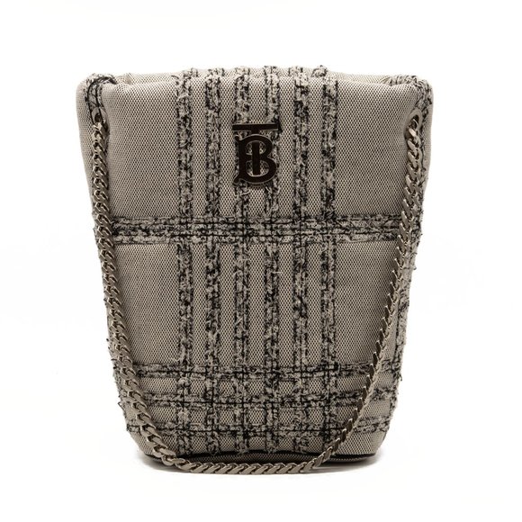 Burberry Small Lola Needle Punch Check Canvas Bucket Bag Black/White - Picture 5 of 12